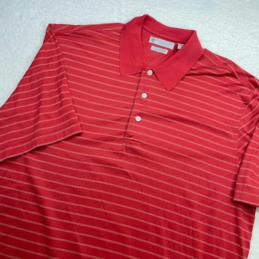 Oxford Golf Collection Polo Shirt Mens L Red Striped‎ Extra Fine Cotton